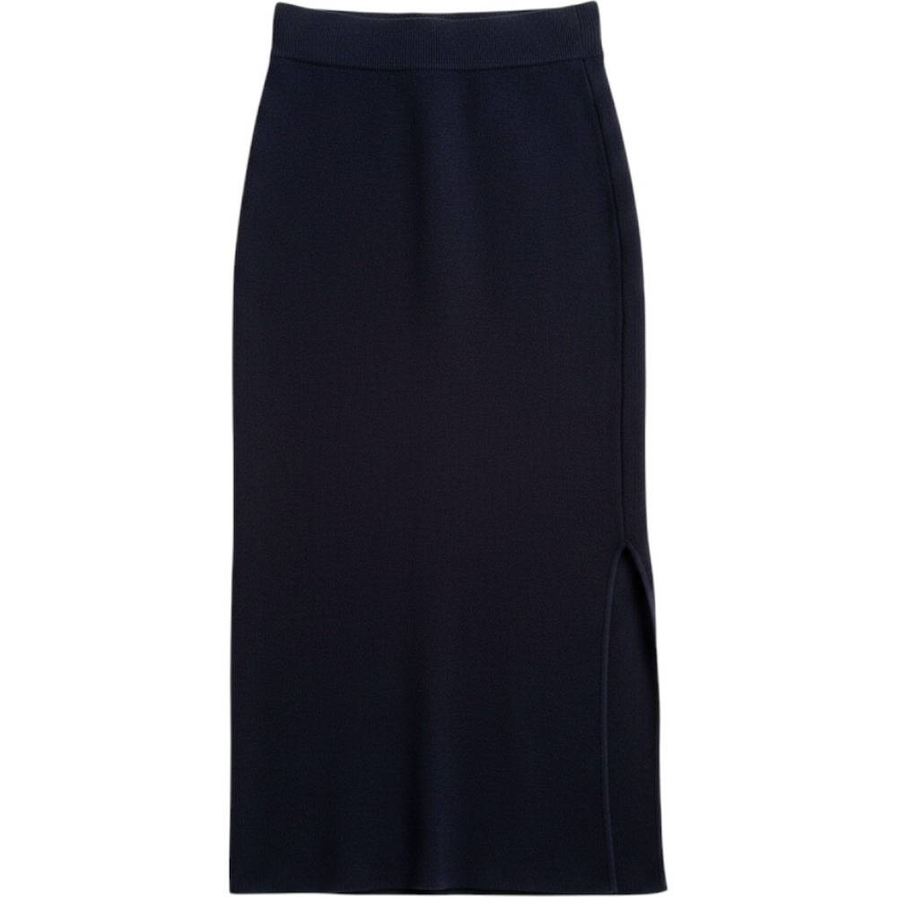 Miou Muse Knit Midi Skirt L Black Side Slit Ribbed Bodycon Minimalist